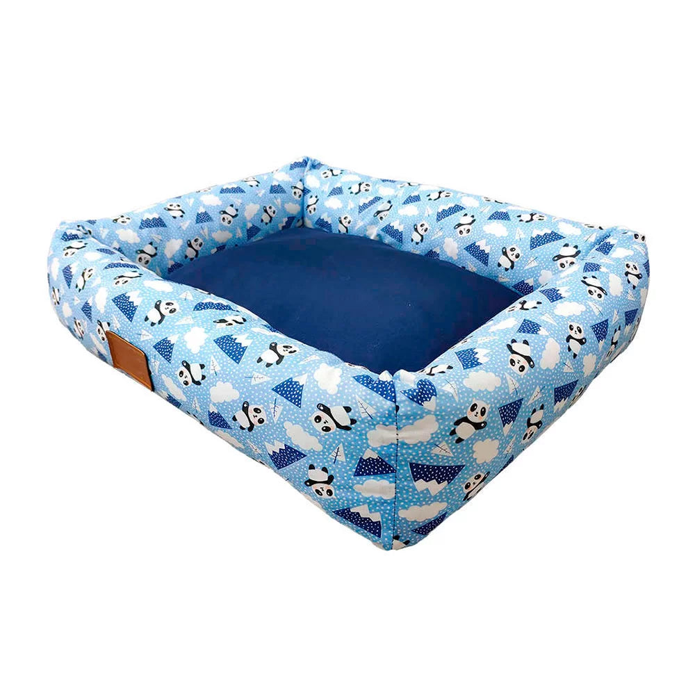 Cama Retangular Para Cães e Gatos Popular Pet Panda Azul Tamanho. G